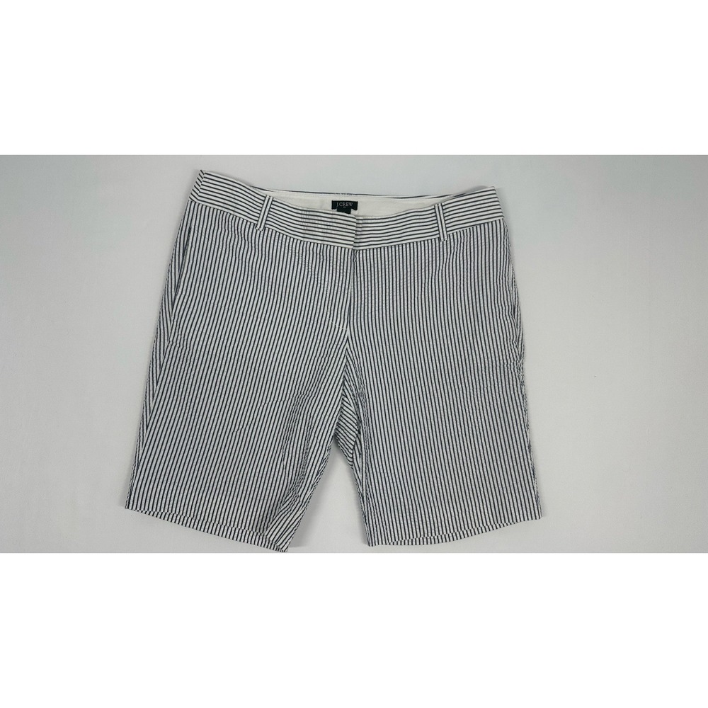 J.Crew White and Navy Seersucker City Fit Bermuda Shorts, Sz: 10 Classic Preppy